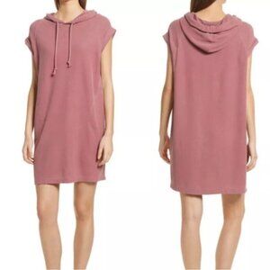 ATM sz XS  Pink Vintage Rose Soft Pima Cotton Hooded Cuffed Sweatshirt Dress